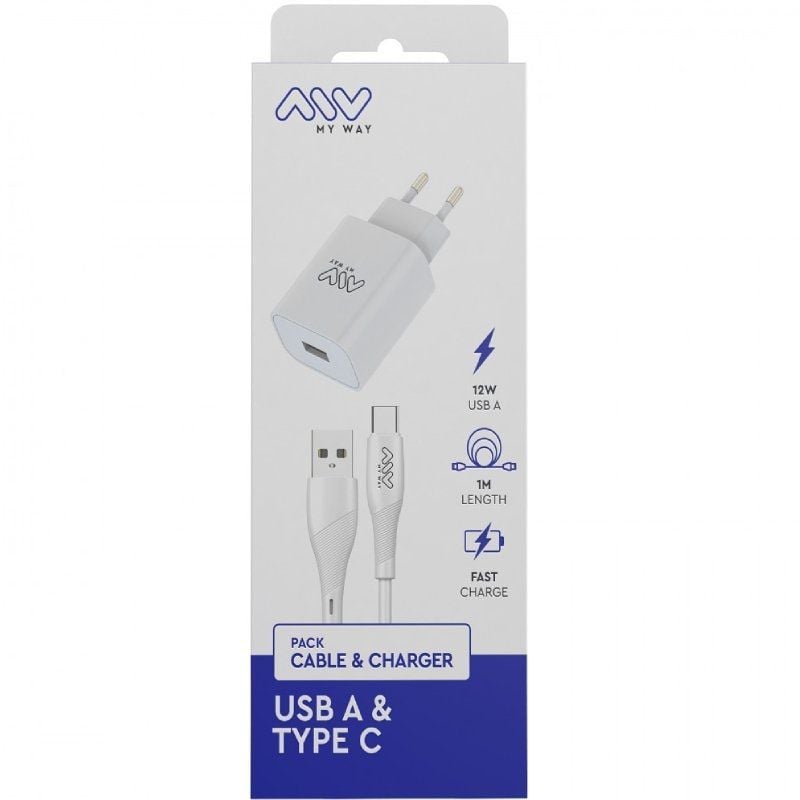 Carregador de Parede Myway MYWEPAK0002 / 1xusb + Cabo USB Tipo C / 15W
