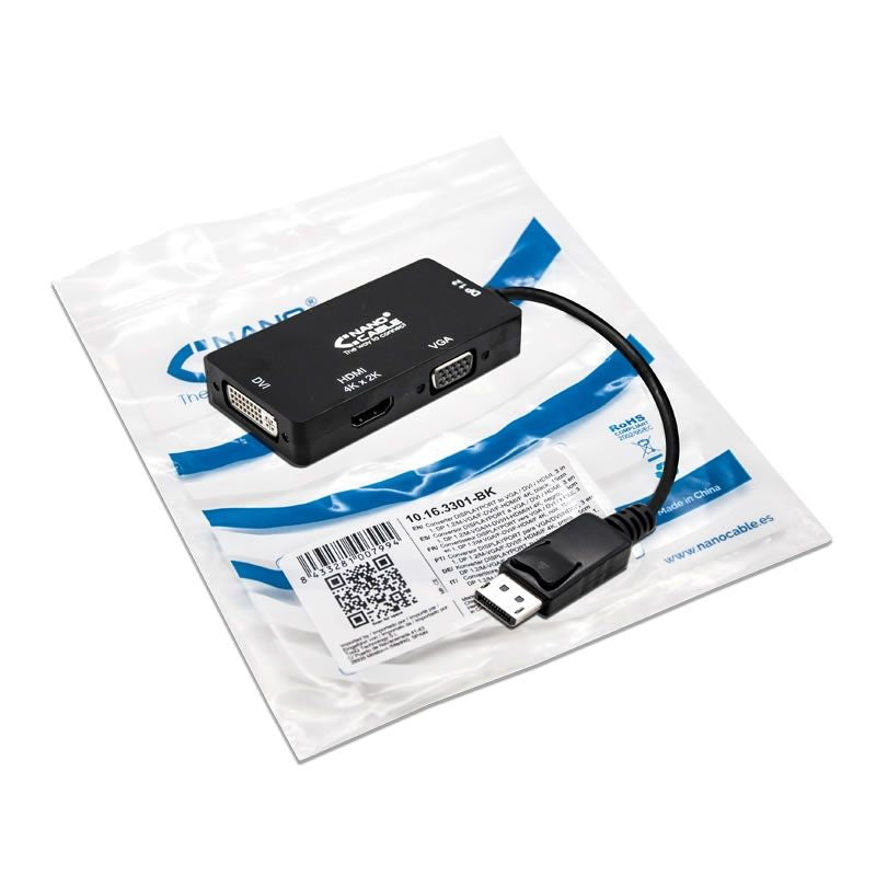 Nanocable 10.16.3301-bk / Cabo Conversor Displayport Macho - VGA Fêmea / DVI Fêmea / HDMI Fêmea