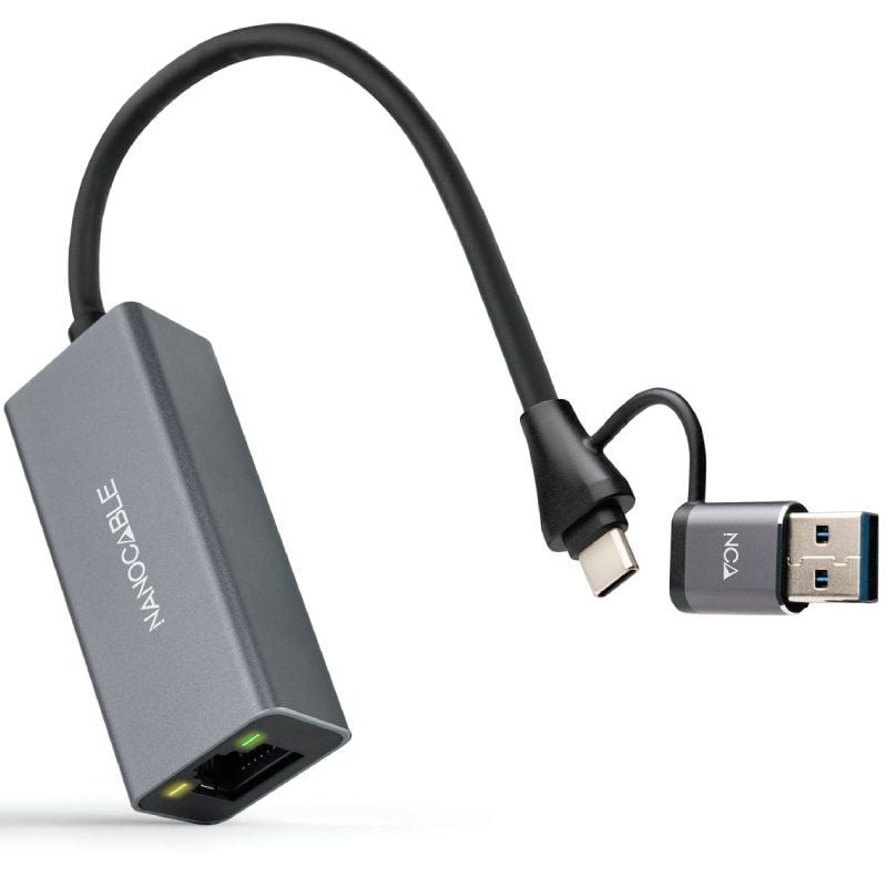 Adaptador USB Macho + USB Tipo C Macho + USB Tipo C Macho - RJ45 Nanocable 10.03.0411 / 1000mbps