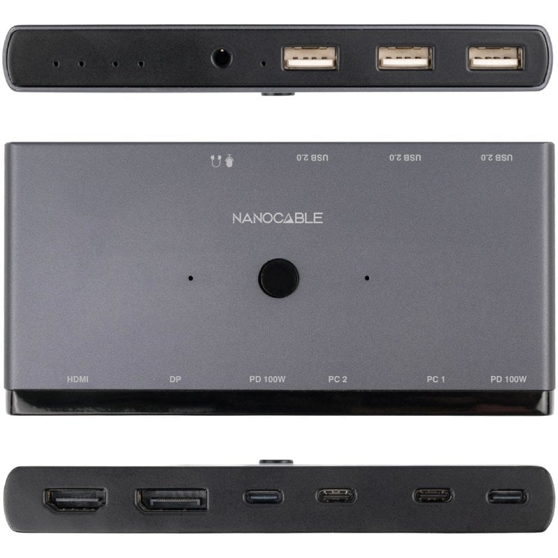 Switch Nanocable 8K 10.12.0003 / 1x HDMI / 1x Displayport / 3x USB / 2x USB Tipo C / 1x Tomada de 3…