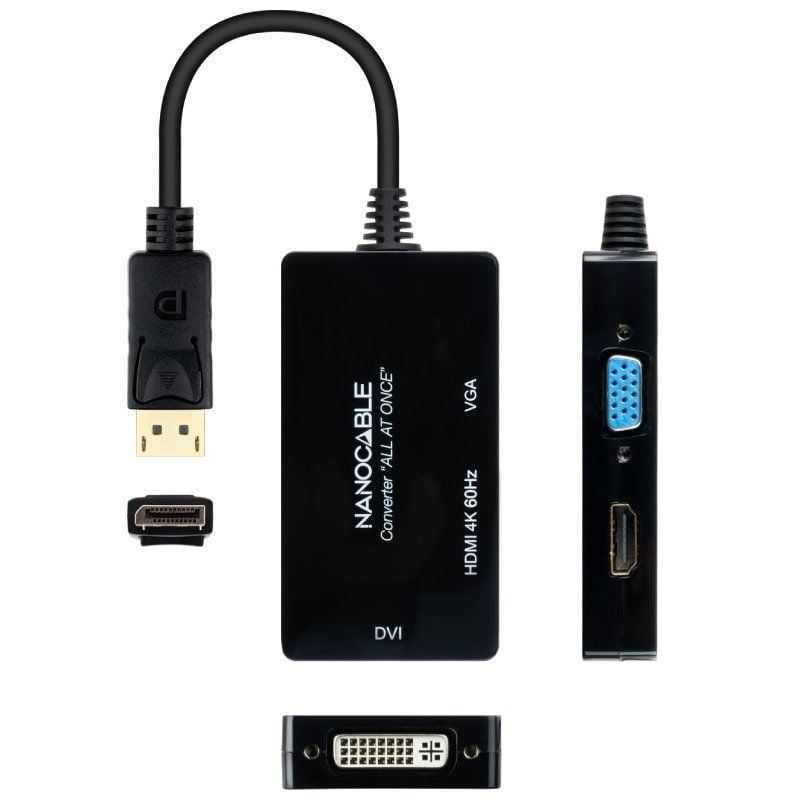 Cabo Displayport Nanocable 10.16.3301-all / Fêmea HDMI - Fêmea Dvi-d - Fêmea VGA / 20cm / Preto