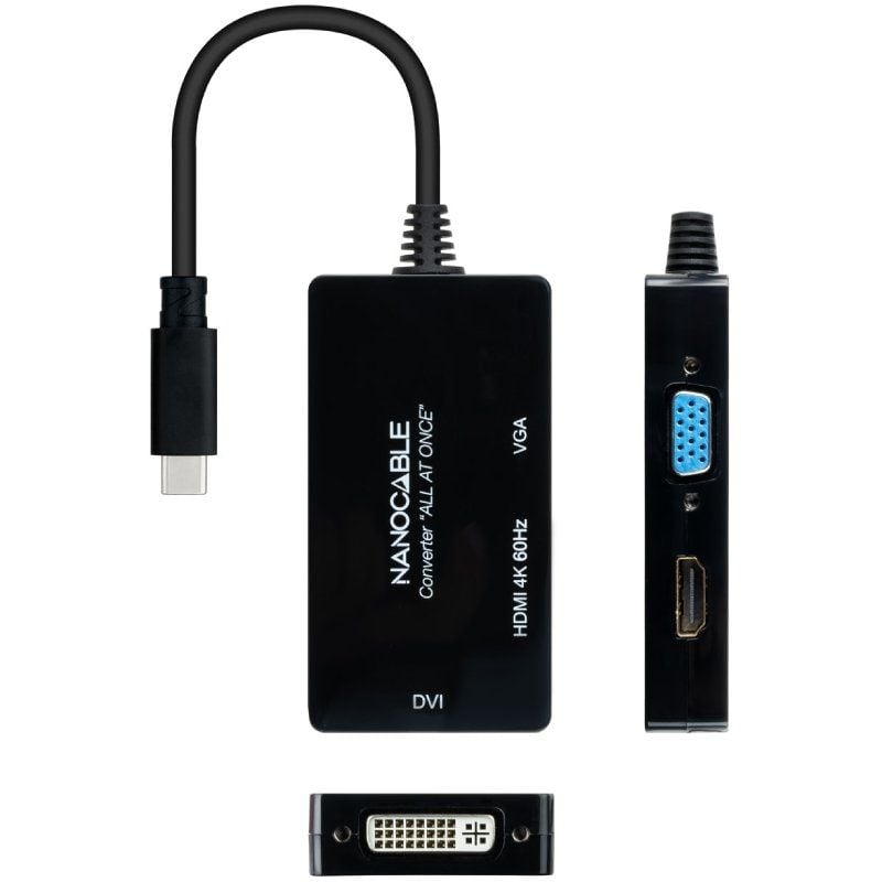 Nanocable 10.16.4301-all Conversor / USB Tipo C Macho - HDMI Fêmea - Dvi-i Fêmea - VGA Fêmea / 20cm…