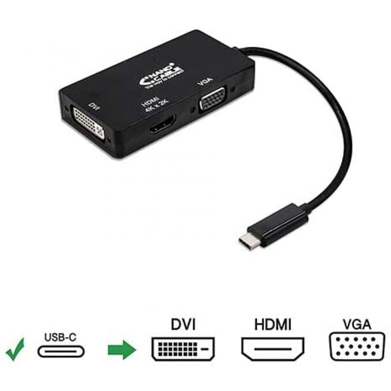 Conversor Nanocable 10.16.4301-bk / USB Tipo C Macho - VGA Fêmea / DVI Fêmea / HDMI Fêmea / 10cm /…