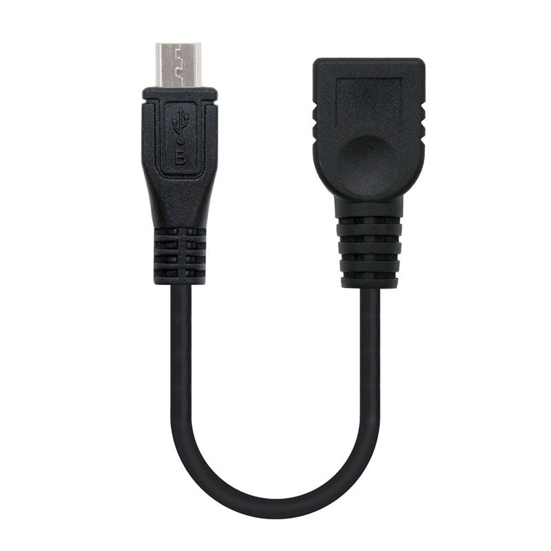 Cabo USB 2.0 Nanocable 10.01.3500 / Microusb Macho - USB Fêmea / 15cm / Preto