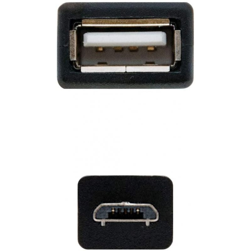 Cabo USB 2.0 Nanocable 10.01.3500 / Microusb Macho - USB Fêmea / 15cm / Preto