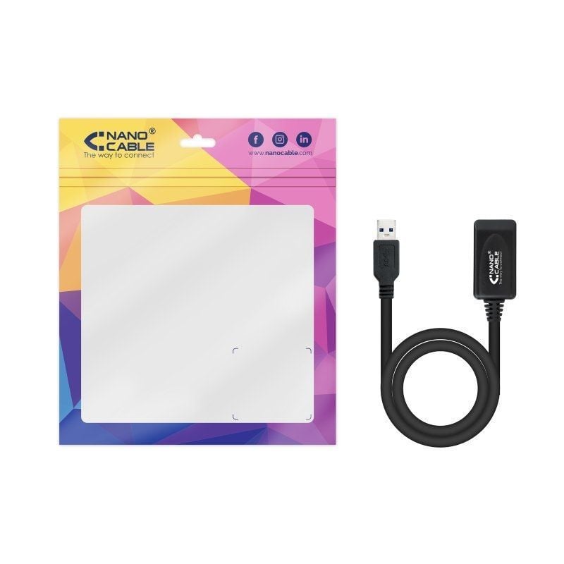 Cabo de Extensão USB 3.0 com Amplificador Nanocable 10.01.0311 / USB Macho - USB Fêmea / 5m / Preto