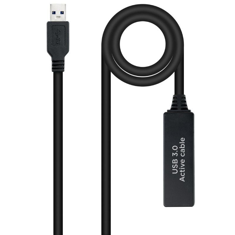 Cabo de Extensão USB 3.0 Amplificador Nanocable 10.01.0312 / USB Macho - USB Fêmea / 10m / Preto