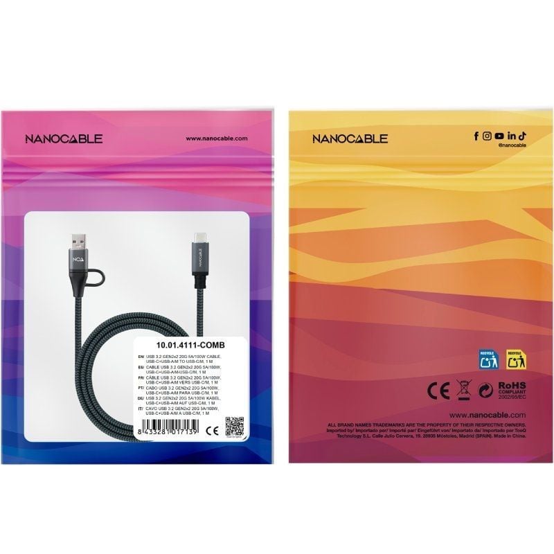 Cabo USB 3.2 Tipo C Nanocable 10.01.4111-comb / USB Tipo C Macho + USB Macho - USB Tipo C Macho / A…