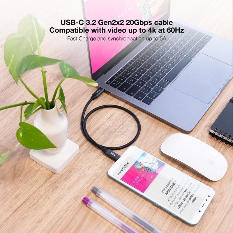 Cabo USB 3.2 USB Tipo C Nanocable 10.01.4301 5A 100W / USB Tipo C Macho - USB Tipo C Macho / 1m / C…