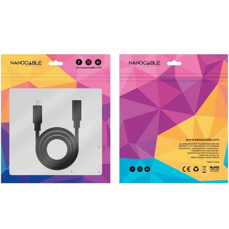 Cabo de Extensão USB Type-c 3.2 Nanocable 10.01.4501 / USB Type-c Macho - USB Type-c Fêmea / 1m / P…