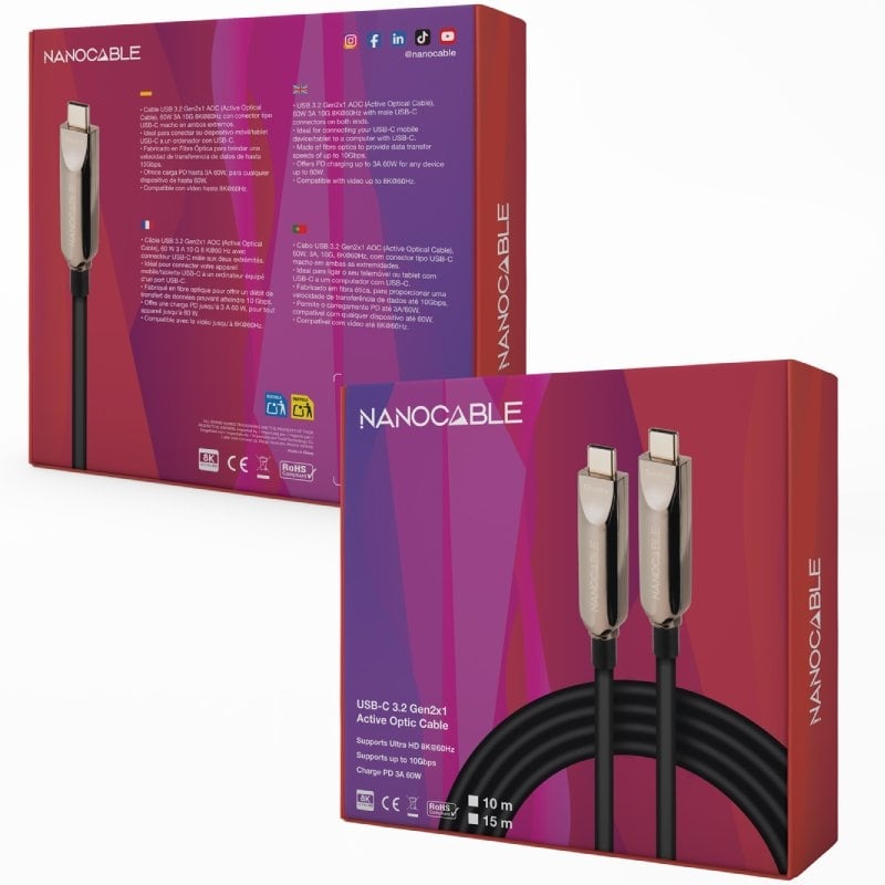 Cabo USB 3.2 Tipo C AOC Nanocable 10.01.4605 / USB Tipo C Macho - USB Tipo C Macho / Até 60 W / 10…