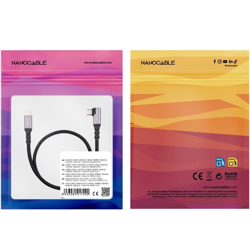 USB 3.2 Cabo Angular USB 3.2 Tipo C Nanocable 10.01.4701 / USB Tipo C Macho - USB Tipo C Macho / At…