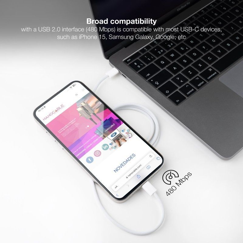 Cabo USB 2.0 Tipo C Nanocable 10.01.6002-co / USB Tipo C Macho - USB Tipo C Macho / Até 60W / 480mb…