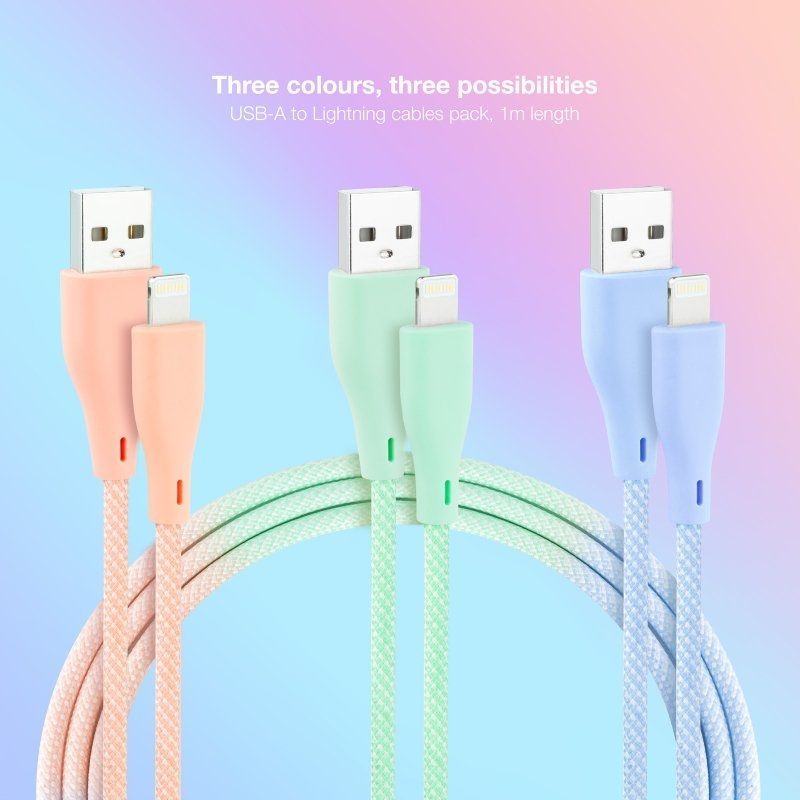 Cabos USB 2.0 Lightning Nanocable 10.10.0401-co1 / USB Macho - Lightning Macho / 1m / 3 Pcs / Rosa,…
