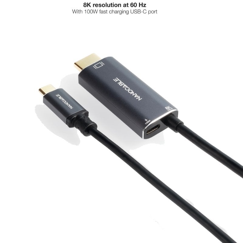 Cabo Conversor Nanocable 10.15.5182 / USB Tipo C Macho - HDMI 8K Macho / USB Tipo C Fêmea / Até 100…