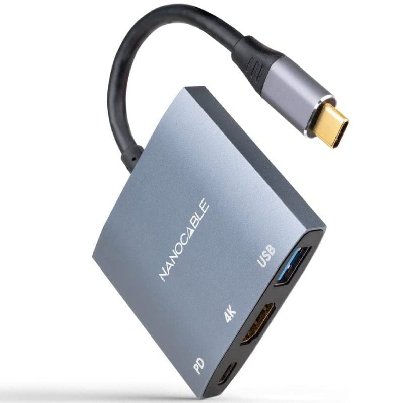 Nanocable 10.16.4306 USB Type-c / HDMI 4K Fêmea - USB Fêmea - USB Type-c PD / 15cm / Cinzento