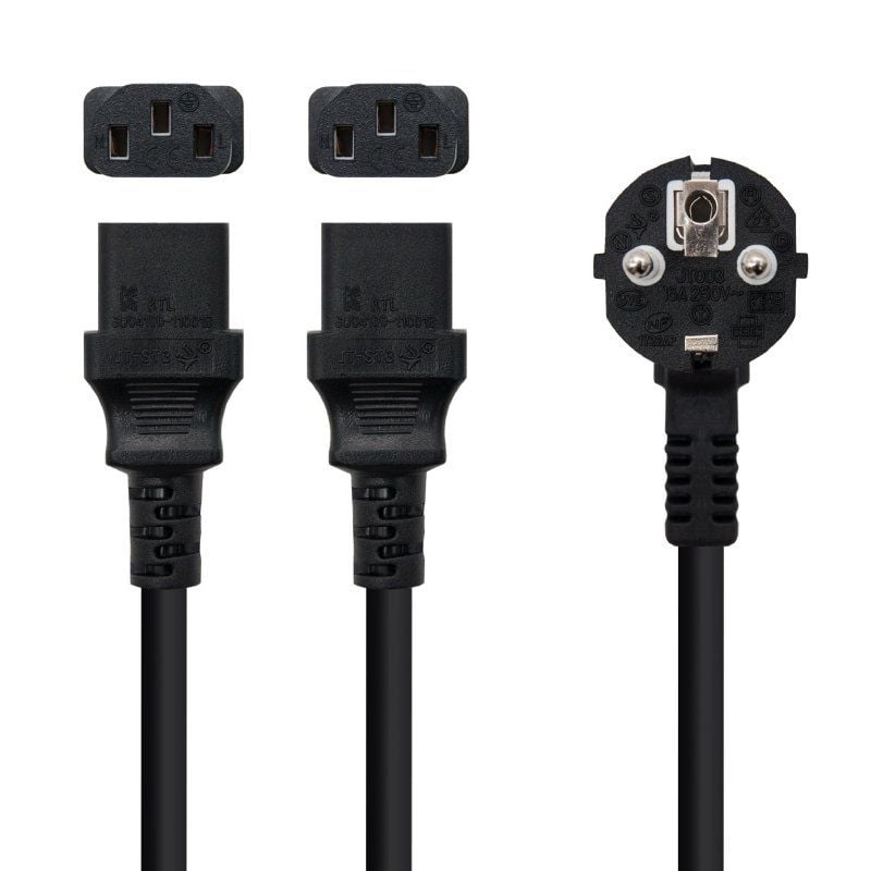 Cabo de Alimentação Nanocable 10.22.0100 / Schuko Macho - 2 X C13 Fêmea / 1,8m / Preto