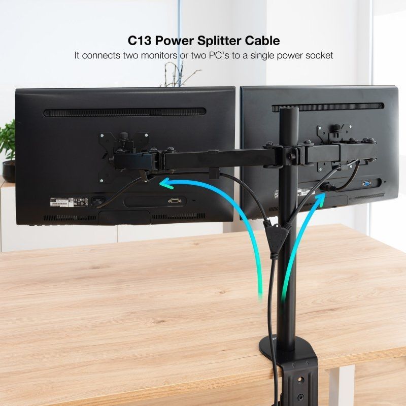 Cabo de Alimentação Nanocable 10.22.0100 / Schuko Macho - 2 X C13 Fêmea / 1,8m / Preto