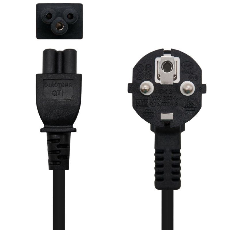 Cabo de Alimentação Clover Nanocable 10.22.0302-l300 / Schuko Macho - C5 Fêmea / 3m / Preto