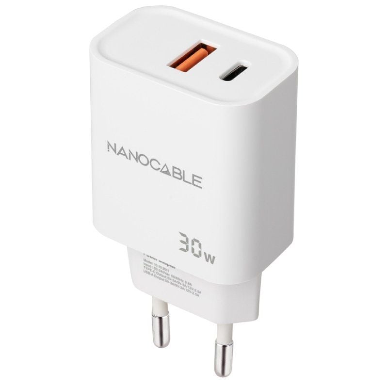 Carregador de Parede Nanocable 10.10.2011 / 1xusb / 1xusb Type-c / 30W / Branco