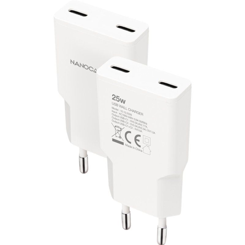 Carregador de Parede Nanocable 10.10.2026 / 2xusb Type-c / 25W / Branco