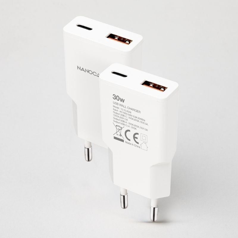 Carregador de Parede Nanocable 10.10.2028 / 1xusb Tipo C / 1xusb Macho / 30W / Branco