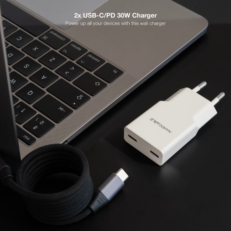 Carregador de Parede Nanocable 10.10.2029 / 2xusb Type-c / 30W / Branco