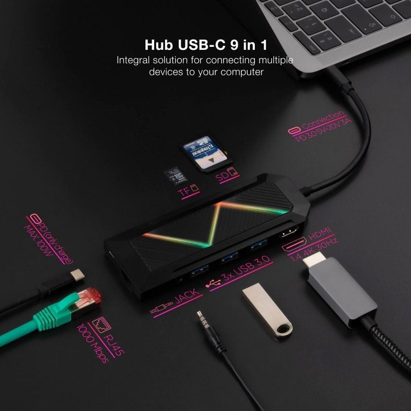 Docking USB Type-c Nanocable 10.16.0901 / 3xusb / 1xusb Type-c PD / 1xhdmi / 1xrj45 / 1xsd TF Card…
