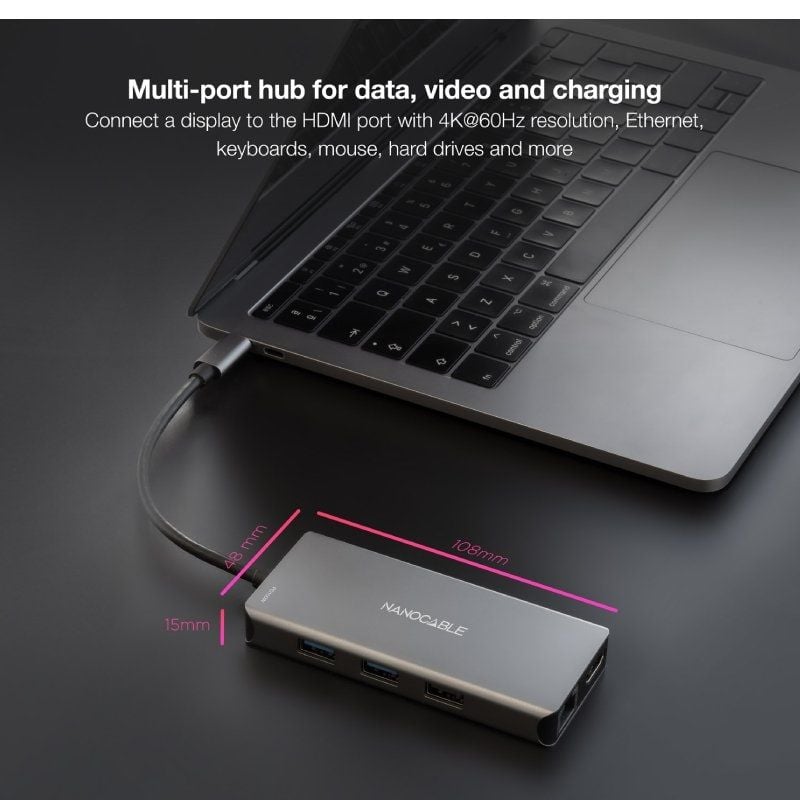 Docking C-type Nanocable 10.16.1009 / 3xusb / 2xhdmi 4K / 1xrj45 / 1xleitor de Cartões / 1xusb C-ty…