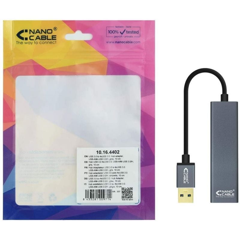 Hub USB 3.0 Nanocable 10.16.4402 / 4xusb / Cinzento