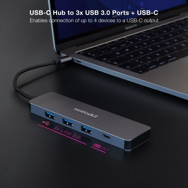Concentrador USB Tipo C Nanocable 10.16.4409 / 3xusb / 1xusb Tipo C / Cinzento