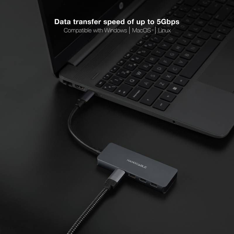 Concentrador USB Tipo C Nanocable 10.16.4504 / 4xusb Tipo C / Cinzento