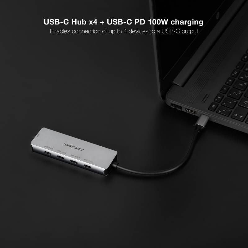 Concentrador USB Tipo C Nanocable 10.16.4505 / 4xusb Tipo C / 1xusb Tipo C DP / Cinzento