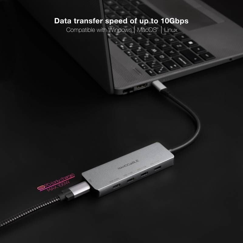 Concentrador USB Tipo C Nanocable 10.16.4505 / 4xusb Tipo C / 1xusb Tipo C DP / Cinzento