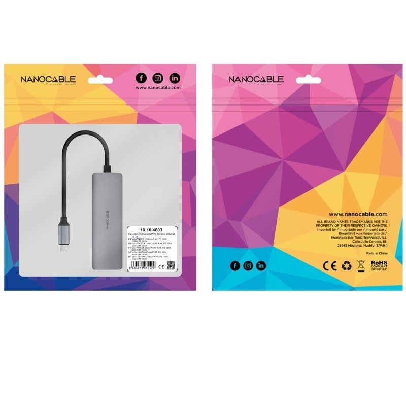 Hub USB Tipo C 3.1 Nanocable 10.16.4603 / 1xusb Tipo C PD / 1xrj45 / Cinzento