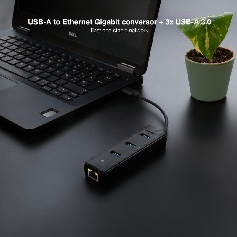 Hub USB 3.0 Nanocable 10.16.4604 / 3xusb / 1xrj45 / Preto