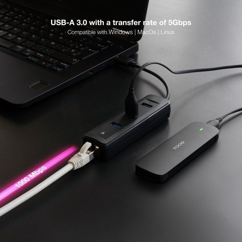 Hub USB 3.0 Nanocable 10.16.4604 / 3xusb / 1xrj45 / Preto