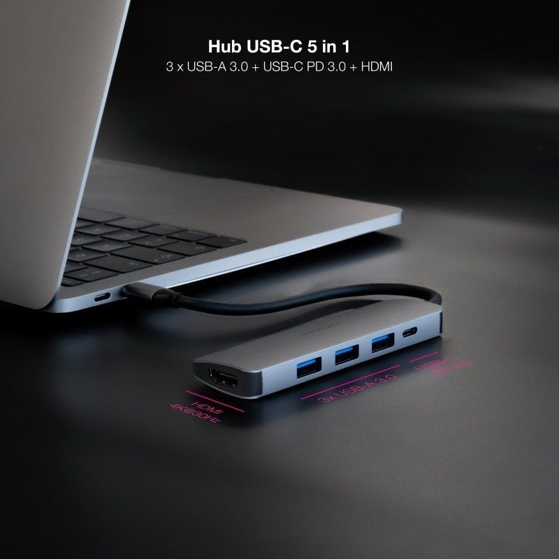 Docking C-type Nanocable 10.16.4605 / 3xusb / 1xhdmi 4K / 1xusb Type-c PD / Cinzento