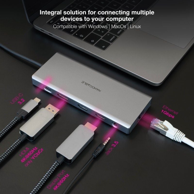 Docking C-type Nanocable 10.16.4612 / 3xusb / 1xusb Type-c / 2xhdmi 4K / 1xdisplayport / 1xrj45 / 1…