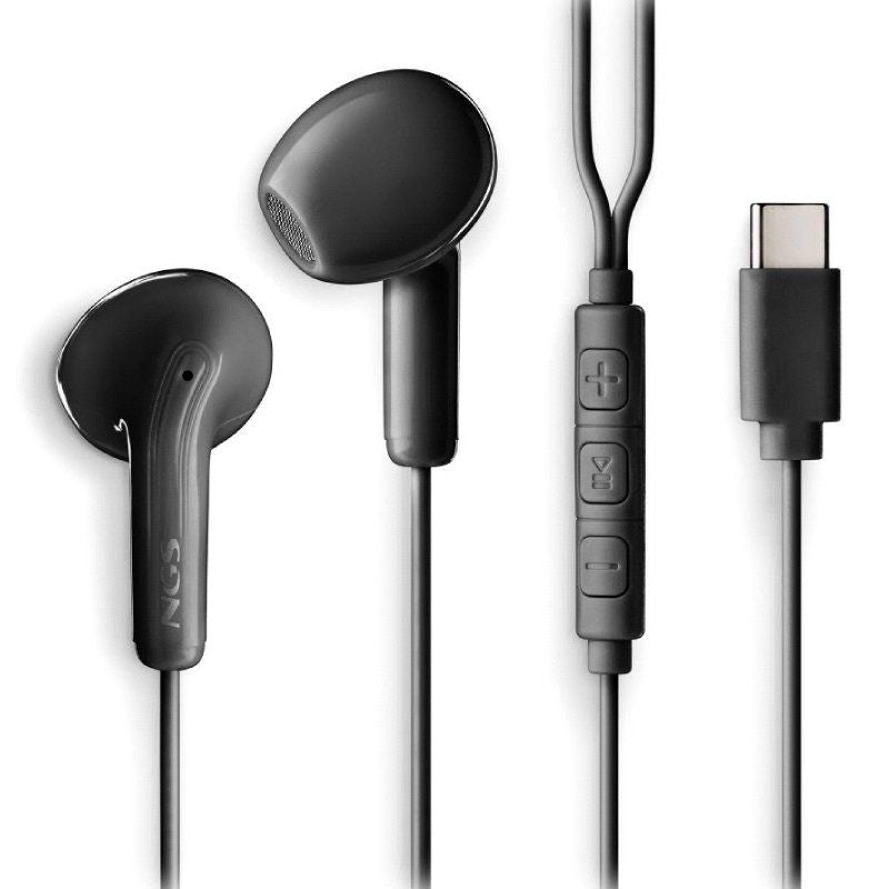 Auscultadores Intra-auriculares NGS Cross Glide / com Microfone / USB Type-c / Preto
