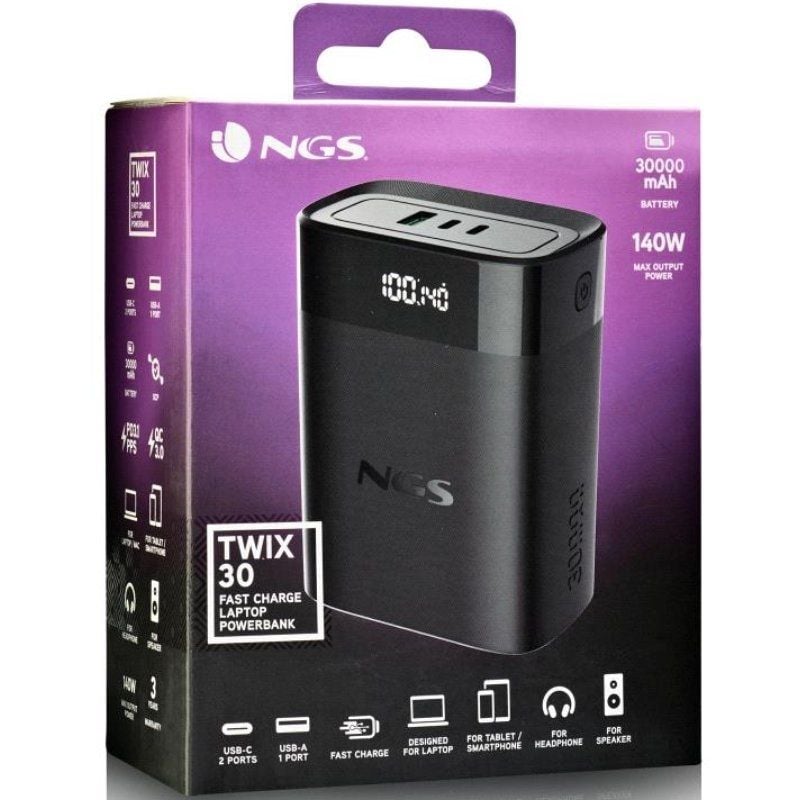 Powerbank 30000mah NGS TWIX30 / 140W / Compatível com Computadores Portáteis / Preto