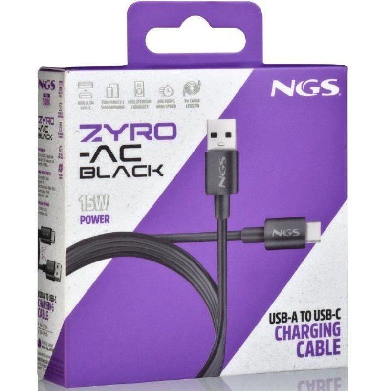 Cabo USB 2.0 NGS Zyro-ac / Macho USB - Macho USB Tipo C / Até 15W / 480mbps / 1m / Preto