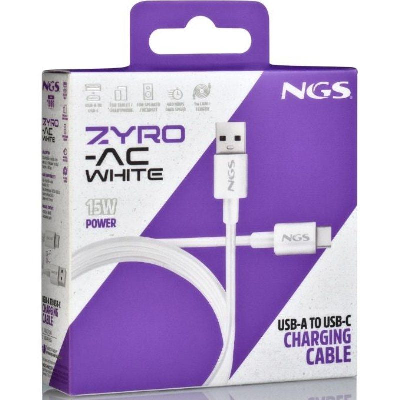 Cabo USB 2.0 NGS Zyro-ac / Macho USB - Macho USB Tipo C / Até 15W / 480mbps / 1m / Branco