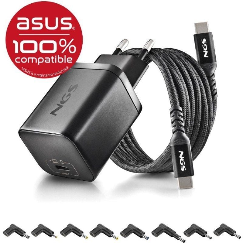 Carregador para Portátil Gan NGS Bud65w-as para Asus / 1xusb Type-c / 65W / Automático / 8 Conector…