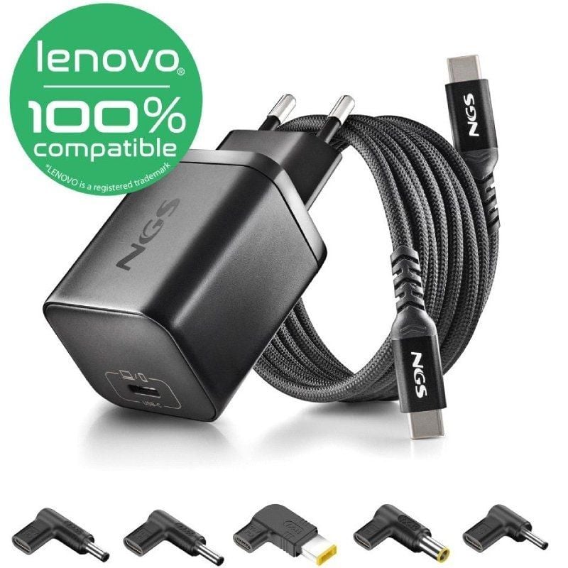Carregador para Portátil Gan NGS Bud65w-l para Lenovo / 1xusb Type-c / 65W / Automático / 5 Conecto…