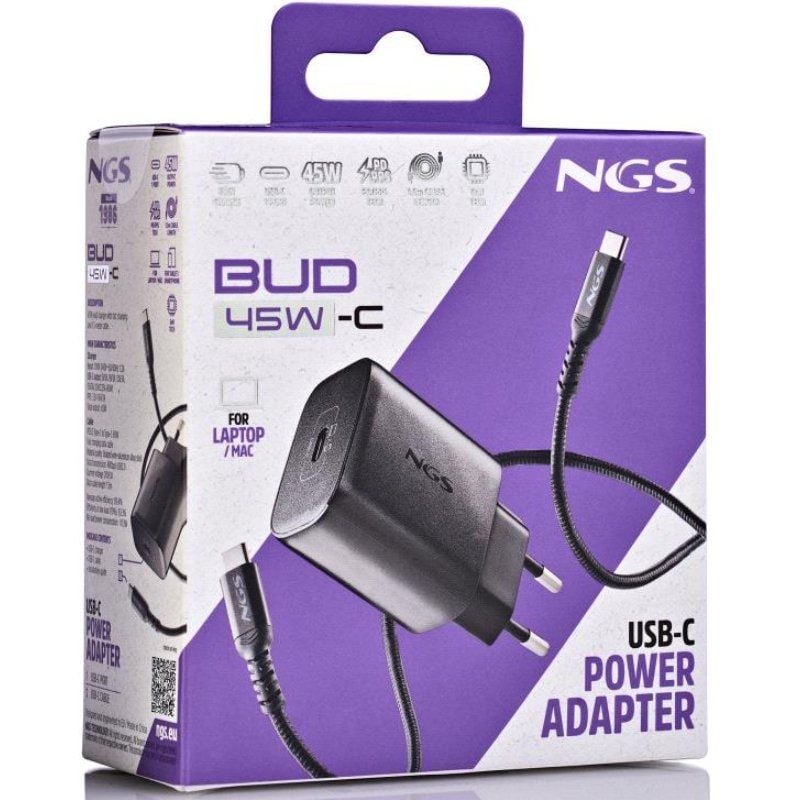 Carregador de Parede Gan NGS Bud 45W / 1xusb Type-c / 45W