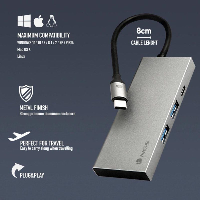 Base de Ligação USB Tipo C NGS Wonderdock4 Pro / 2xusb / 1xusb Tipo C DP / 1xhdmi 4K