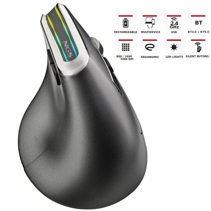 Rato Vertical sem Fios Bluetooth NGS Evo Karma / Bateria Recarregável / Até 3200 DPI
