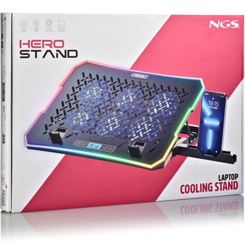 Suporte de Arrefecimento NGS Hero Suporte para Computadores Portáteis Até 15,6" / Iluminação LED