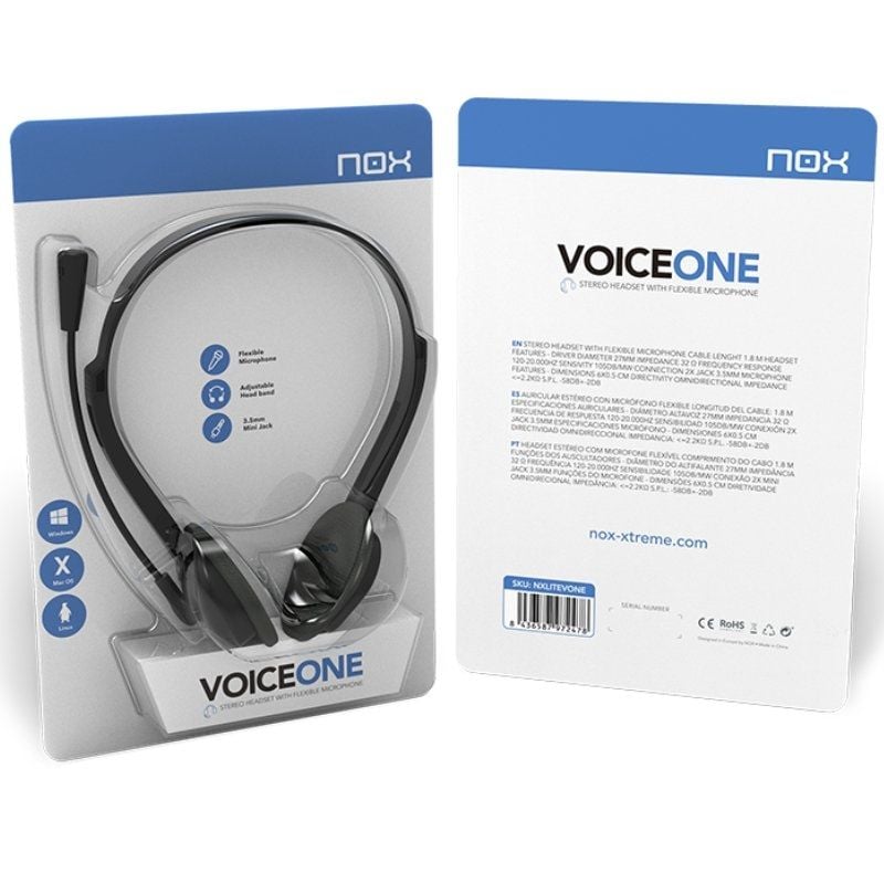 Auscultadores Nox Voice One / com Microfone / Jack 3.5 / Preto